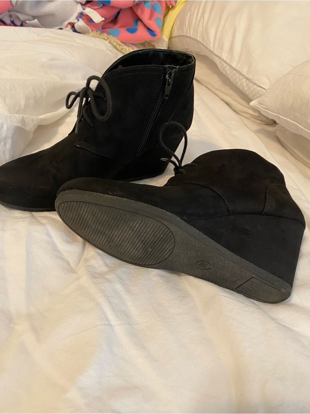Madewell Black Suede Wedge Ankle Boots with Side Zip
